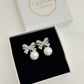 گوشواره پاپیون طرح جواهر مرواریدی کد 835