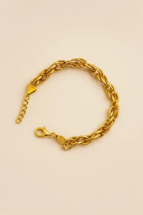 دستبند استیل زنجیری زنانه طلایی مدل کلاسیک