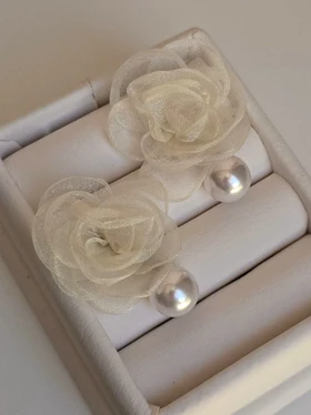 گوشواره گل پارچه و مروارید