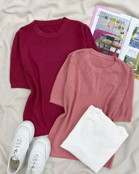 بلوز بافت آستین کوتاه یقه گرد کد 5504