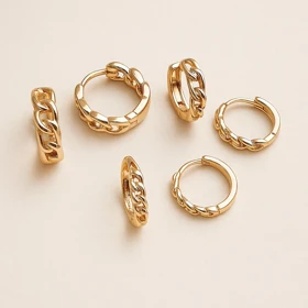 گوشواره حلقه‌ای زنجیری ژوپینگ طلایی