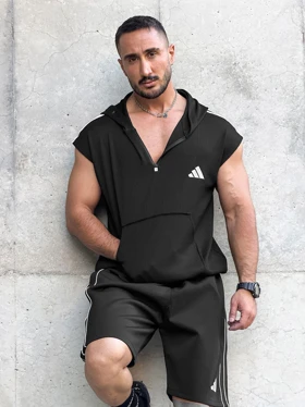 هودی کلاهدار ورزشی نیم زیپ ADIDAS مشکی