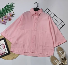 شومیز باکسی دوجیب مدل دلبهار کد 50263 (صورتی کمرنگ)