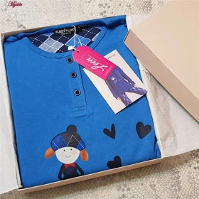 ست بلوز و شلوار زنانه نخ پنبه آبی لین کد 5196-157