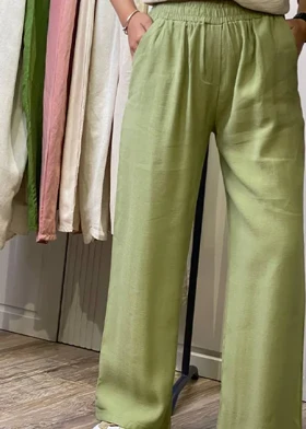 شلوار لینن بگ سبز