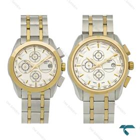 ساعت ست فلزی تیسوت کورنوگراف دورنگ طلایی صفحه سفید Tissot-8276-S