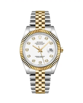 ساعت رولکس دیت جاست مردانه دورنگ طلایی صفحه سفید ایندکس نگین Rolex Datejust