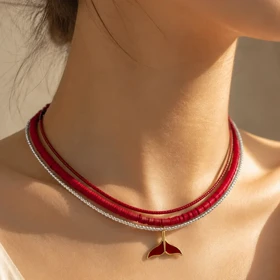 گردنبند چندلایه آویز دم نهنگ کد 0898