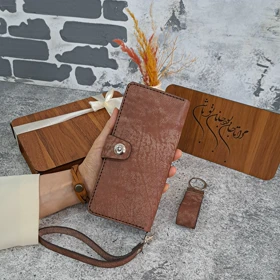کیف پول چرم مردانه چرم طبیعی مدل جاموبایلی دار پتینه عسلی