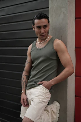 رکابی تنک تاپ ساده کوپ آیسان اسلامی سبز تیره