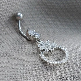 پیرسینگ ناف جواهری مدل گل و حلقه 70056