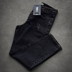 شلوار مام فیت ذغالی سیر مردانه پارچه جین کجراه سنگشور کد 857