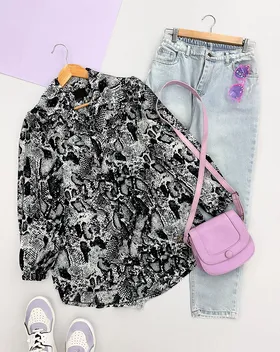 شومیز طرح دار یقه چین(50)کد 3593