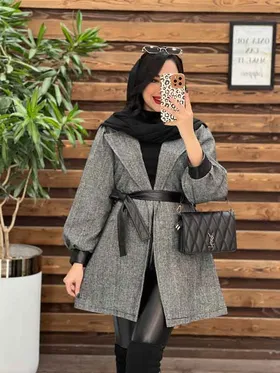 پالتو طرحدار سرآستین چرم