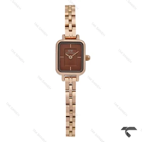 ساعت دنیل ولینگتون مینی کوادرو زنانه رزگلد صفحه قهوه ای بندفلزی DW-10685-L