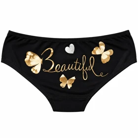 شورت نخی فانتزی مشکی پشت چاپی طرح beautiful سایز 3ایکس