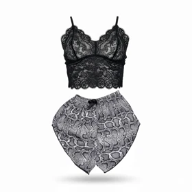 ست نیمتنه گیپور و شلوارک طرح پوست ماری 015