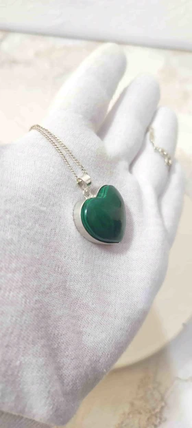 گردنبند نقره با سنگ مالاکیت اصل کنگو (بدون زنجیر)