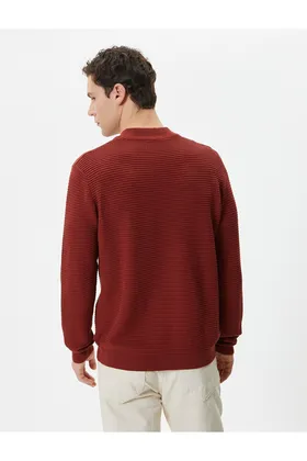 ژاکت بافتنی Slim Fit Basic Crew Neck Textured 4WAM70031HT
