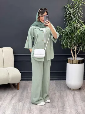 ست مانتو و شلوار تک جیب آستین پاگن