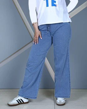 شلوار نیم بگ جین کاغذی آبی آسمانی زنانه قد 100 سایز 36 تا 52 Semi-Baggy Paper Jeans Light Blue کد 910400