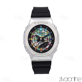 ساعت جی شاک GM-S2100 زنانه چند موتوره مشکی نقره ای صفحه آبرنگی 106386