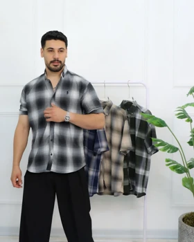 پیراهن چهارخانه آستین کوتاه مردانه 0867