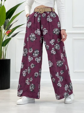 شلوار بگ طرحدار زنانه گلرخ (زرشکی)