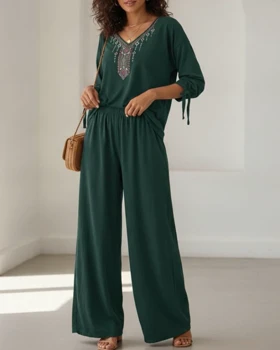 بلوز و شلوار نخی مایا 7550 (سبز یشمی)