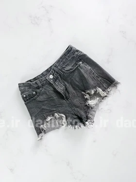 شورتک کوتاه جین ذغالی پاچه ریش