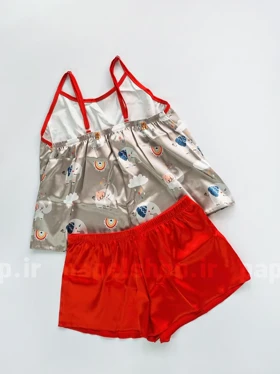 ست لباس خواب تاپ و شورتک ساتن طرح فیل و ابر