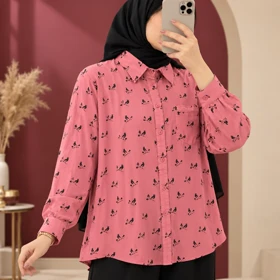 شومیز وارداتی نخ تایلندی مدل ساریکا کد 6076 (صورتی چرک)