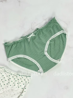 شورت نخ پنبه عروسکی سبز طرح سفید سبز