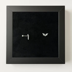 پیرسینگ نقره گوش نگین‌دار طرح بال فرشته (جفت)