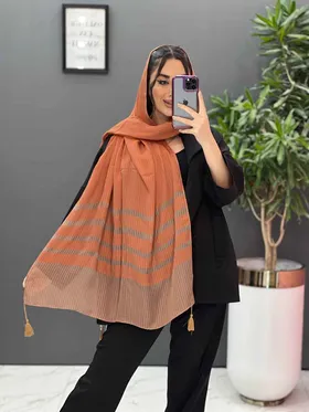 شال نخی راه راه پایین منگوله‌دار