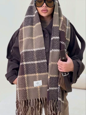 شال موهر وارداتی قهوه ای چهارخونه کد 400