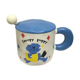 ماگ سرامیکی درب دار فانتزی طرح سگ رنگ آبی کد 2410