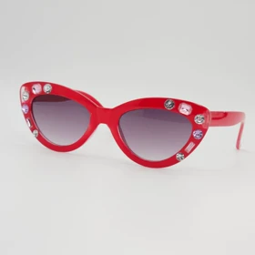 عینک آفتابی بچگانه گربه‌ای نگین‌دار با شیشه‌های ضد اشعه UV (قرمز)