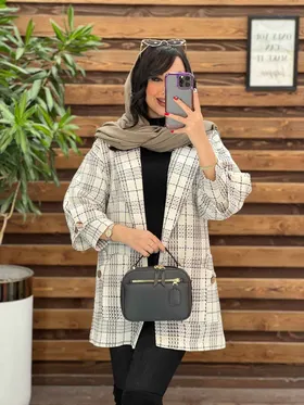 پالتو چهارخونه آستین دکمه چوبی