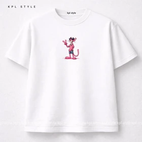 تیشرت باکسی طرح پلنگ صورتی 100٪ پنبه با چاپ مینیمال | کد 1313