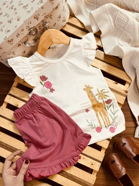 تاپ شلوارک بچگانه زرافه و گلها