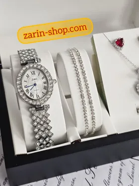 ست زنانه ساعت نگینی و نیمست استیل