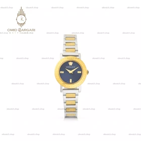 ساعت مچی ورساچه دورحکاکی بند سیلورطلایی صفحه آبی Versace