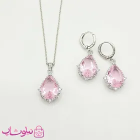 نیم ست دخترانه YSX نقره ای با کریستال صورتی
