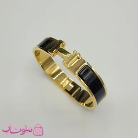 دستبند زنانه هرمس مشکی طلایی استیل قفل اورجینال کد 680