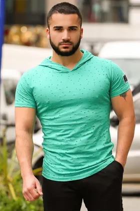 تیشرت سرپوش سبز با جزئیات پاره شده 3069
