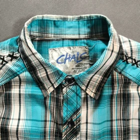 🧡 SIZE S-M پیراهن نخی چهارخونه آستین کوتاه اورجینال برند CHALC امریکا