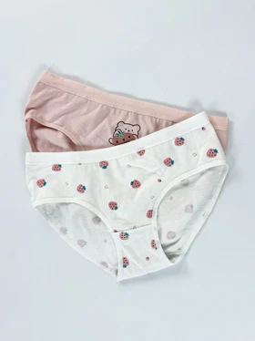 شورت اسلیپ نخ پنبه عروسکی طرح خرس و توت فرنگی