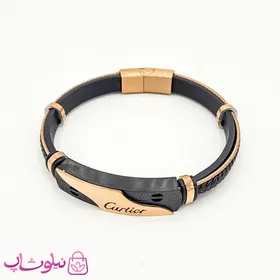دستبند مردانه چرم و استیل کارتیه