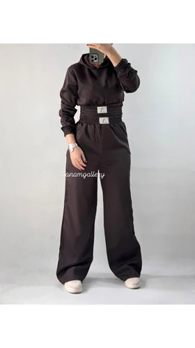 ست کراپ کلاهدار و شلوار زنانه 99035